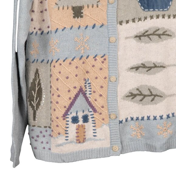 90s Cardigan Sweater M Womens Momcore Cottagecore Winter Pastels Blue Boho Indie - Picture 4 of 7